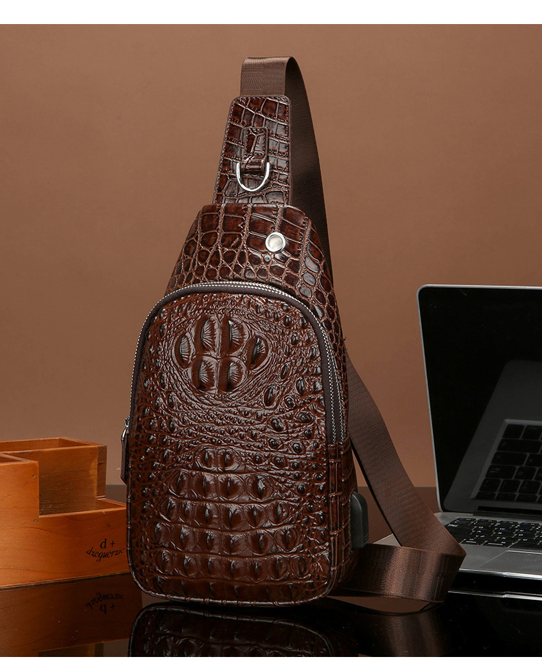 Men's Crocodile Pattern Leather Chest Bag Crossbody Shoulder Bag_voghion.com
