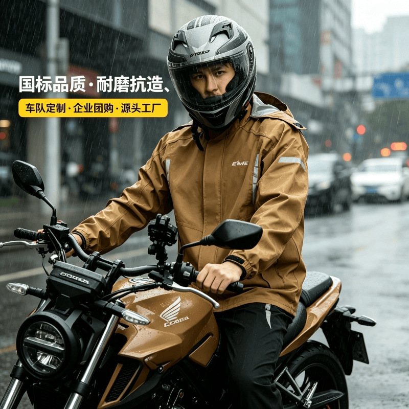 Motorcycle rainproof riding raincoat and rain pants set, double-layer OEM custom motorcycle riding clothing