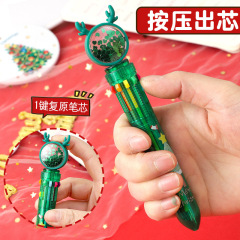 Christmas gift cartoon ten-color ballpoint pen Santa Claus gift primary school student click color multi-color ballpoint pen