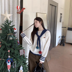 实拍秋季披肩套头针织毛衣套装女学院风甜美少女韩系宽松毛衣外穿