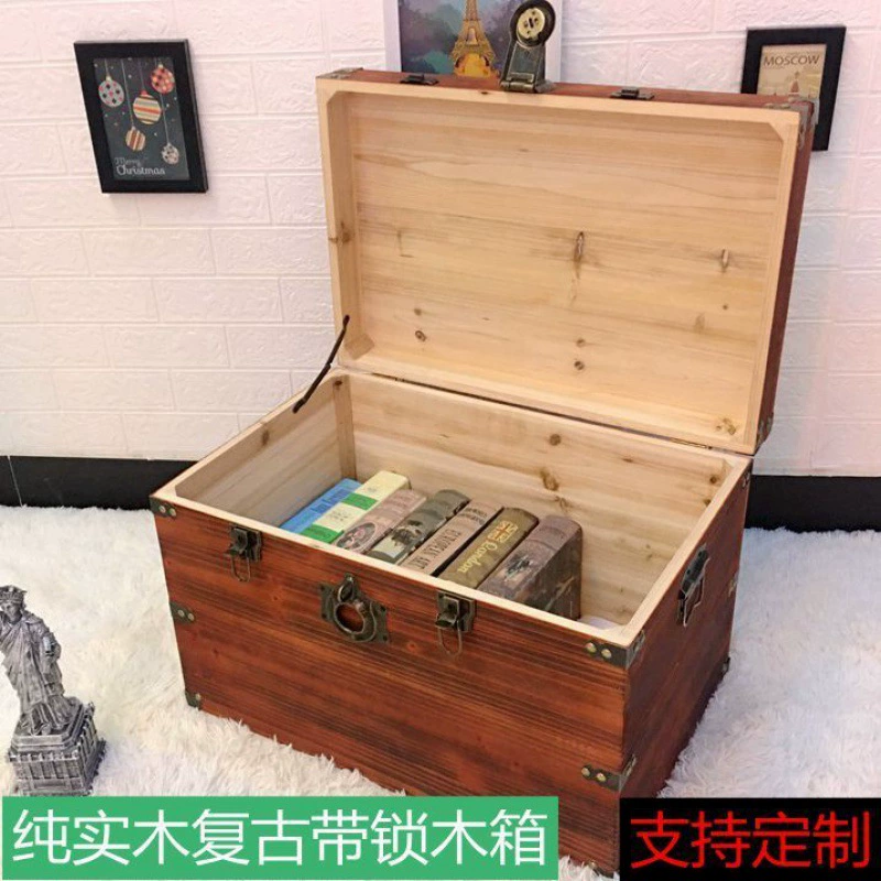 Деревянная коробка Деревянная коробка с замком Коробка для хранения Коробка для хранения из цельного дерева Очень большая прямоугольная деревянная коробка с крышкой на заказ