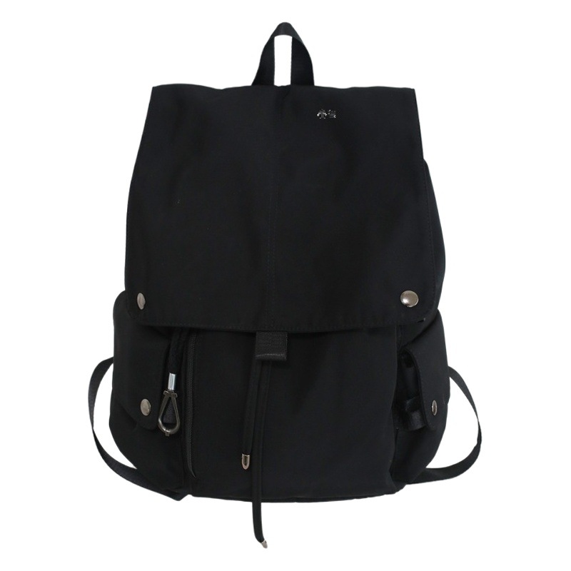 ins Hong Kong Style Schoolbag Women's Korean Style Japanese High School Student Backpack Junior High School Student All-match Flap Drawstring Backpack