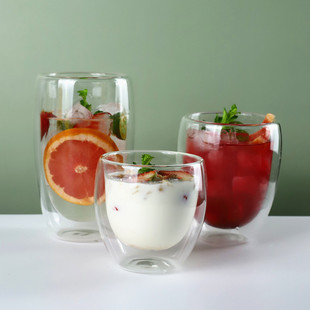 Double-layer glass kitchen egg-shaped milk juice cup borosilicate simple anti-scald insulated egg-shaped double-layer coffee cup