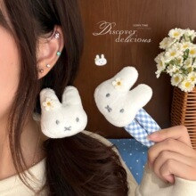可爱小花卡通兔公仔发夹蓝色格纹碎发夹少女百搭盘发马尾发绳头饰