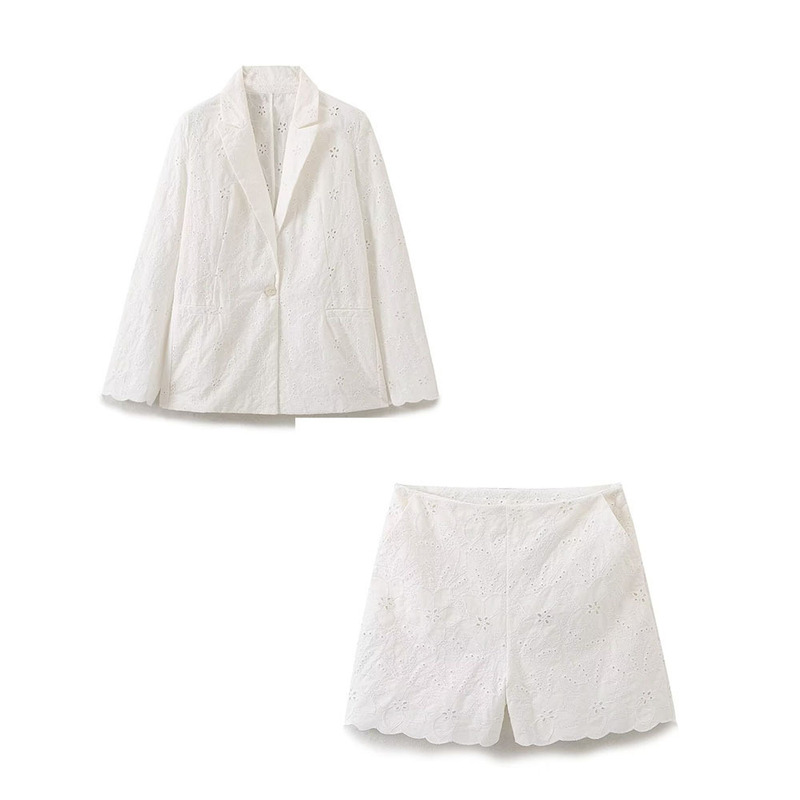 TAOP & ZA summer new hollow embroidery one-button square collar suit jacket lace casual Joker hollow shorts