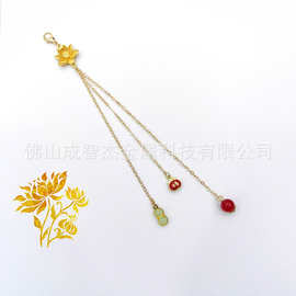 国风压襟金莲花好运朵朵开 和和美美幸福纳福小压襟旗袍茶服挂件