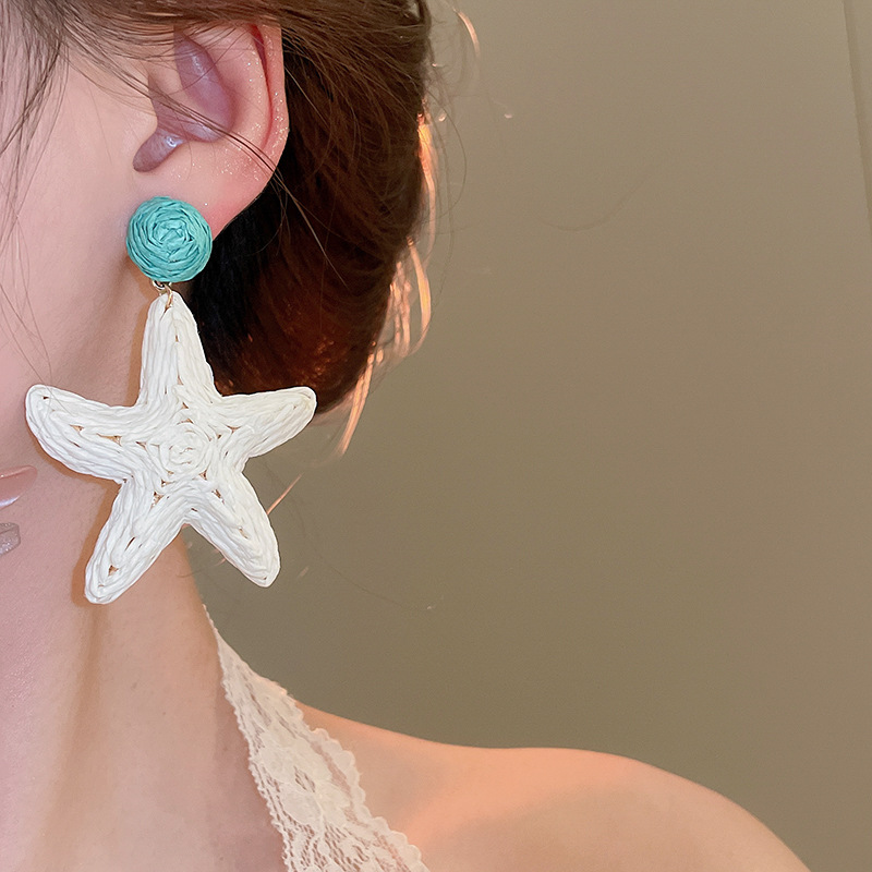 16g Weight Electroplated Gold Plating Process 316 Stainless Steel Ear Needle Material Drop Earrings Classification 1 Pair Quantity Daily Occasion raffia, Iron Material Starfish Pattern Women's Gender Marine Style Style 1 Pair Marine Style Starfish Raffia Iron Drop Earrings 19