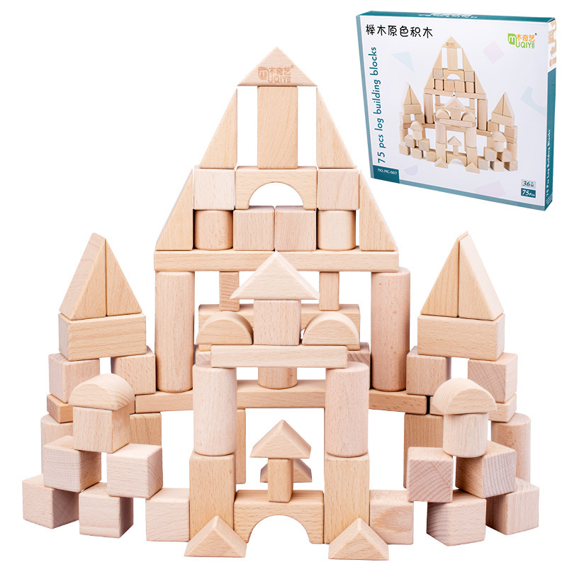 Haya Educación temprana Color Bloques de construcción para bebés Caja de madera Educación temprana para niños Juguetes de juego apilados de partículas grandes de madera
