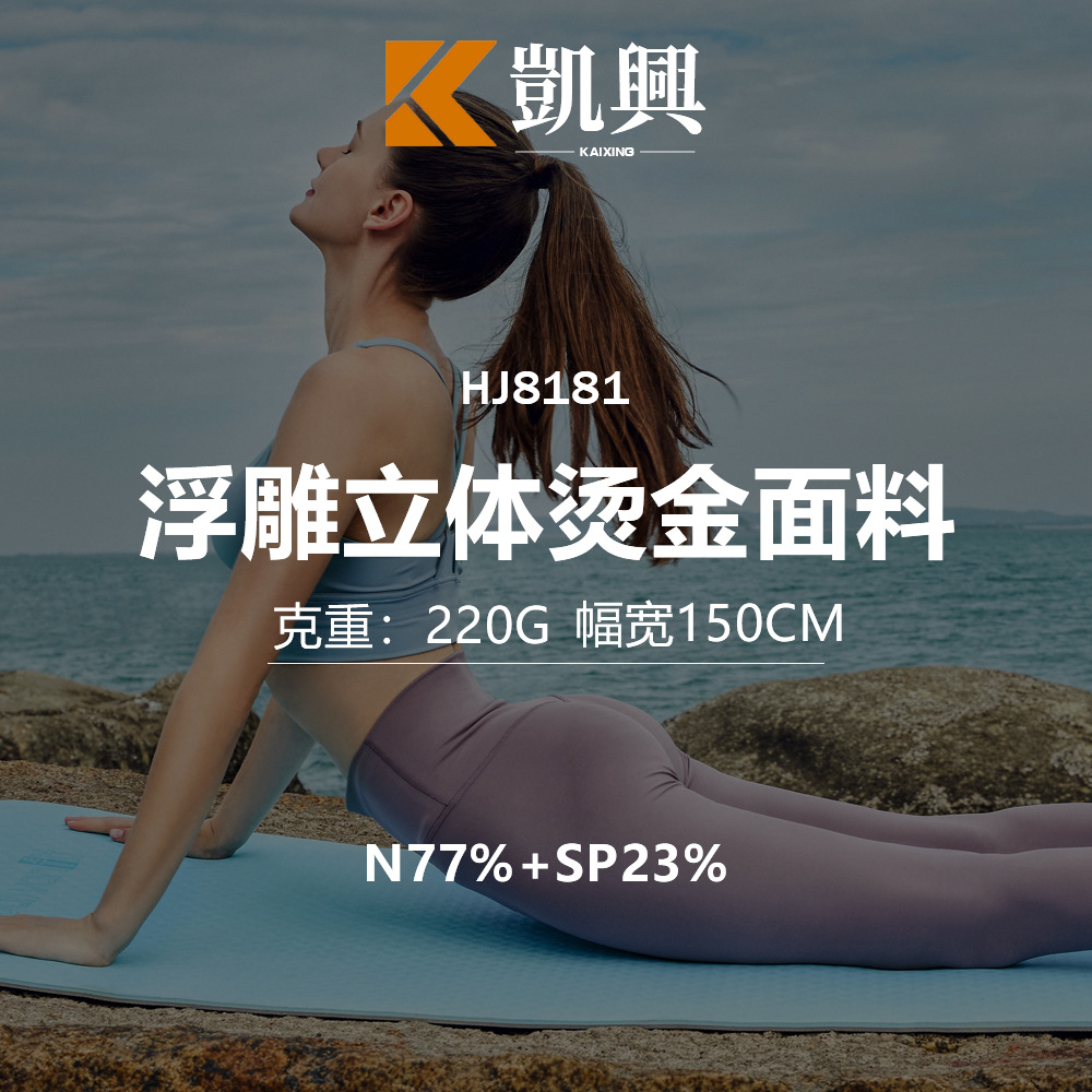 欧美跨境外贸锦纶双面布浮雕立体烫金印花运动健身舞蹈瑜伽服面料