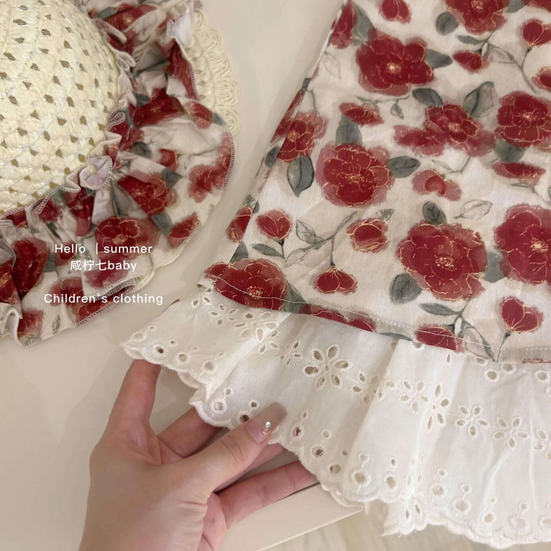 Falda de tirantes florales para siete niñas con limón salado 2025 verano nuevo estilo vestido de costura para niños falda dulce para bebés marea