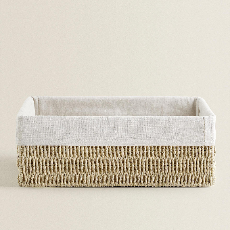 Caja de almacenamiento de cosméticos de escritorio cesta de tejido mesa de té cesta de aperitivos con cubierta caja de almacenamiento de ropa interior