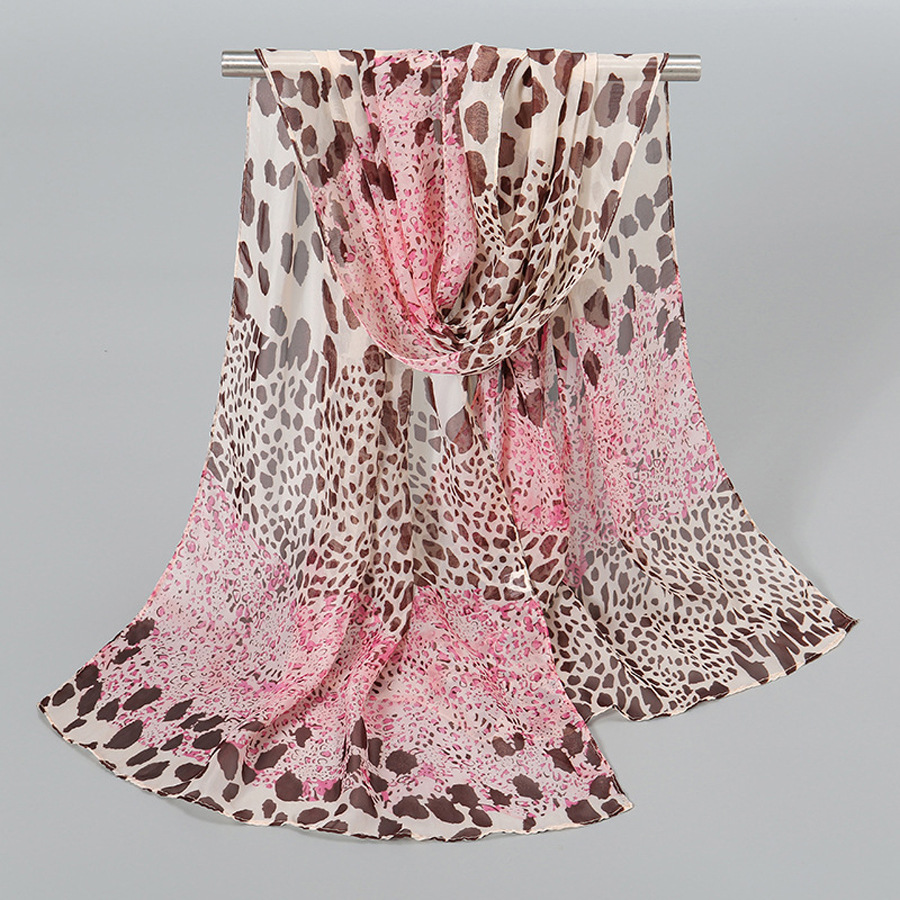 European and American retro color matching Baotou new leopard chiffon scarf women's long spring and summer sunscreen shawl wholesale