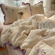 A类母婴级纯棉双层纱花边四件套ins法式风全棉学生宿舍三件套被套