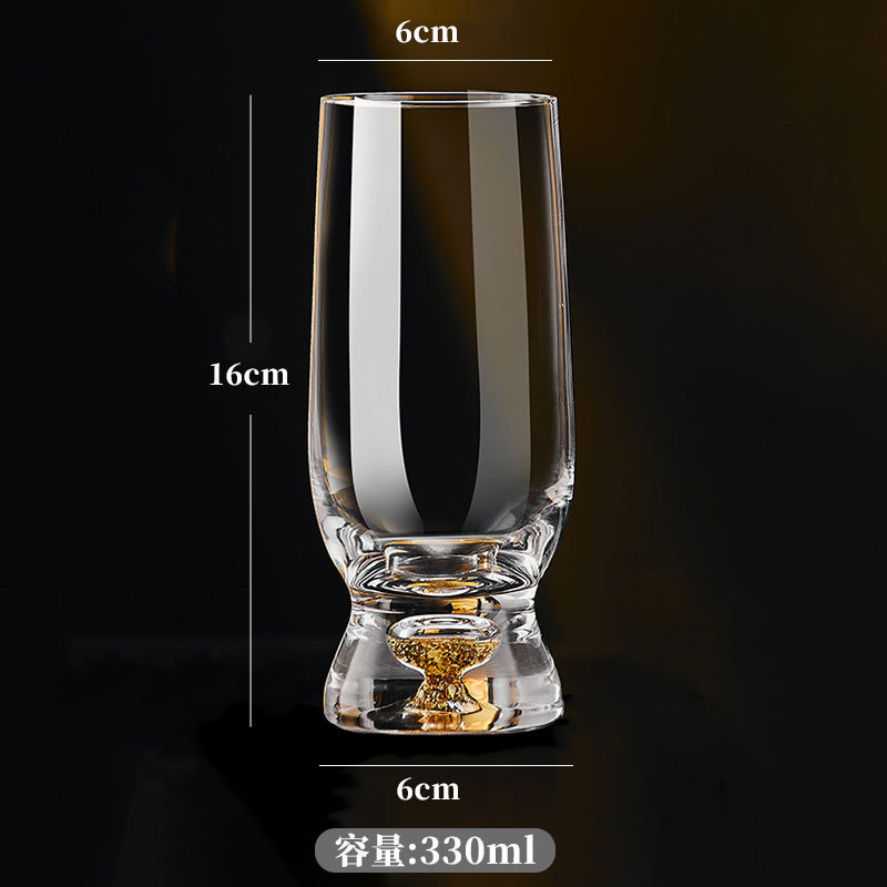 Juego de tazas de cerveza de hoja de oro al por mayor copa de vino de cintura creativa comercial de lujo ligero de alta calidad taza de cerveza de vidrio de gran capacidad