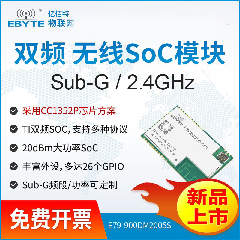 亿佰特2.4G Sub-G双频贴片无线片上系统模块  低功耗