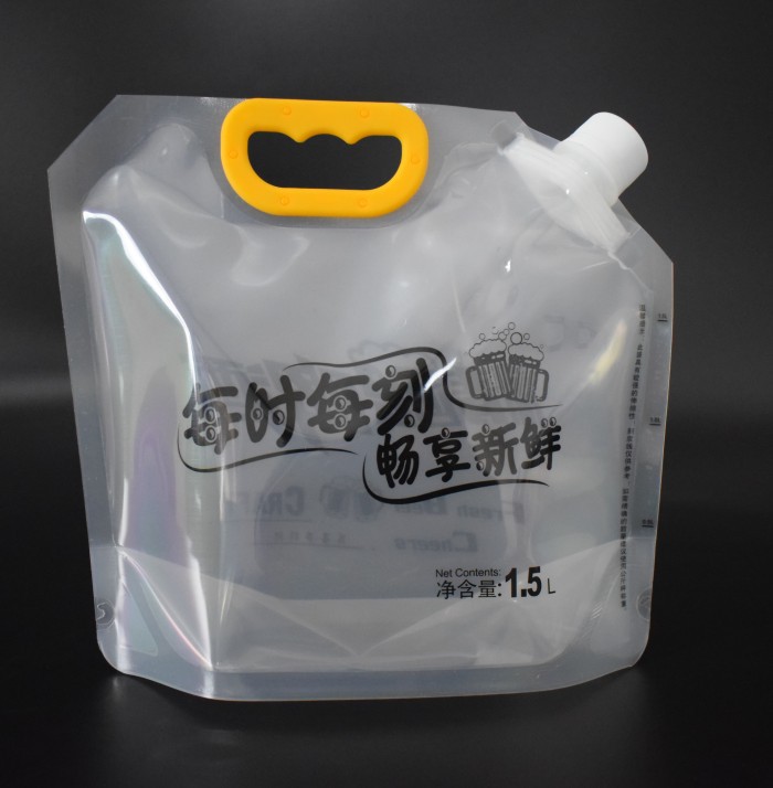 Bolsa de boquilla de succión bolsa de embalaje de grado alimenticio bolsa de almacenamiento transparente bolsa de cerveza engrosada portátil de gran diámetro al por mayor