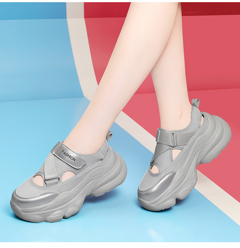 Giày sneaker chunky đế dày thoáng khí mùa hè, dây Velcro tiện lợi — 2006 màu đen, 2006 màu bạc chi tiết 13