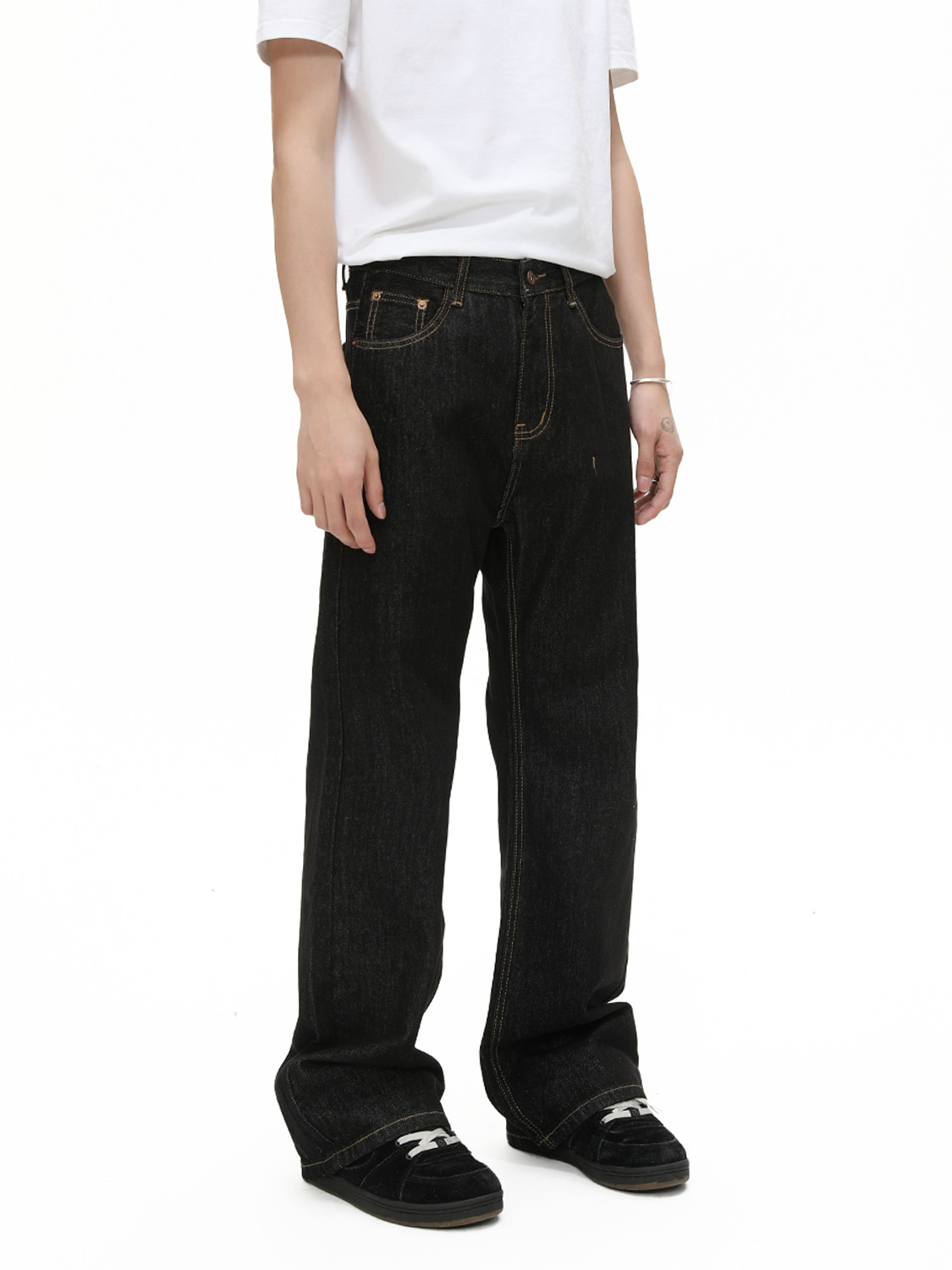 MTLCLOTHES Hombres| Coreano básico simple rectángulo versátil casual lavado en agua jeans de moda diaria