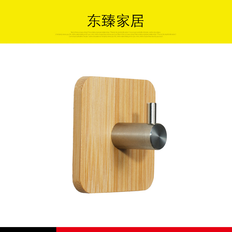 Gancho de bambú baño cocina toalla abrigo y sombrero gancho de madera maciza puerta de acero inoxidable sin costura gancho pegajoso suministro directo de fábrica