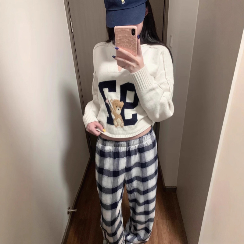Korean Hollister Small Seagull Plaid Lettered Cuff Tape Casual Versatile Long Pants Pajama Pants Plaid Pants for Women Korean Hollister Small Seagull Plaid Lettered Cuff Tape Casual Versatile Long Pants Pajama Pants Plaid Pants for Women