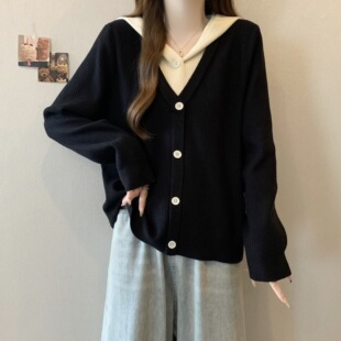 plus size design contrast color hooded autumn and winter 2024 casual loose fake two-piece sweater chubby girl slim top