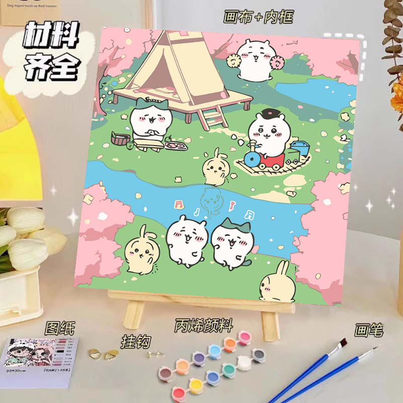 Pintura al óleo digital de bricolaje, dibujos animados para niños, pinturas para colorear hechas a mano, lindos puestos de animación curativos, comercio exterior transfronterizo