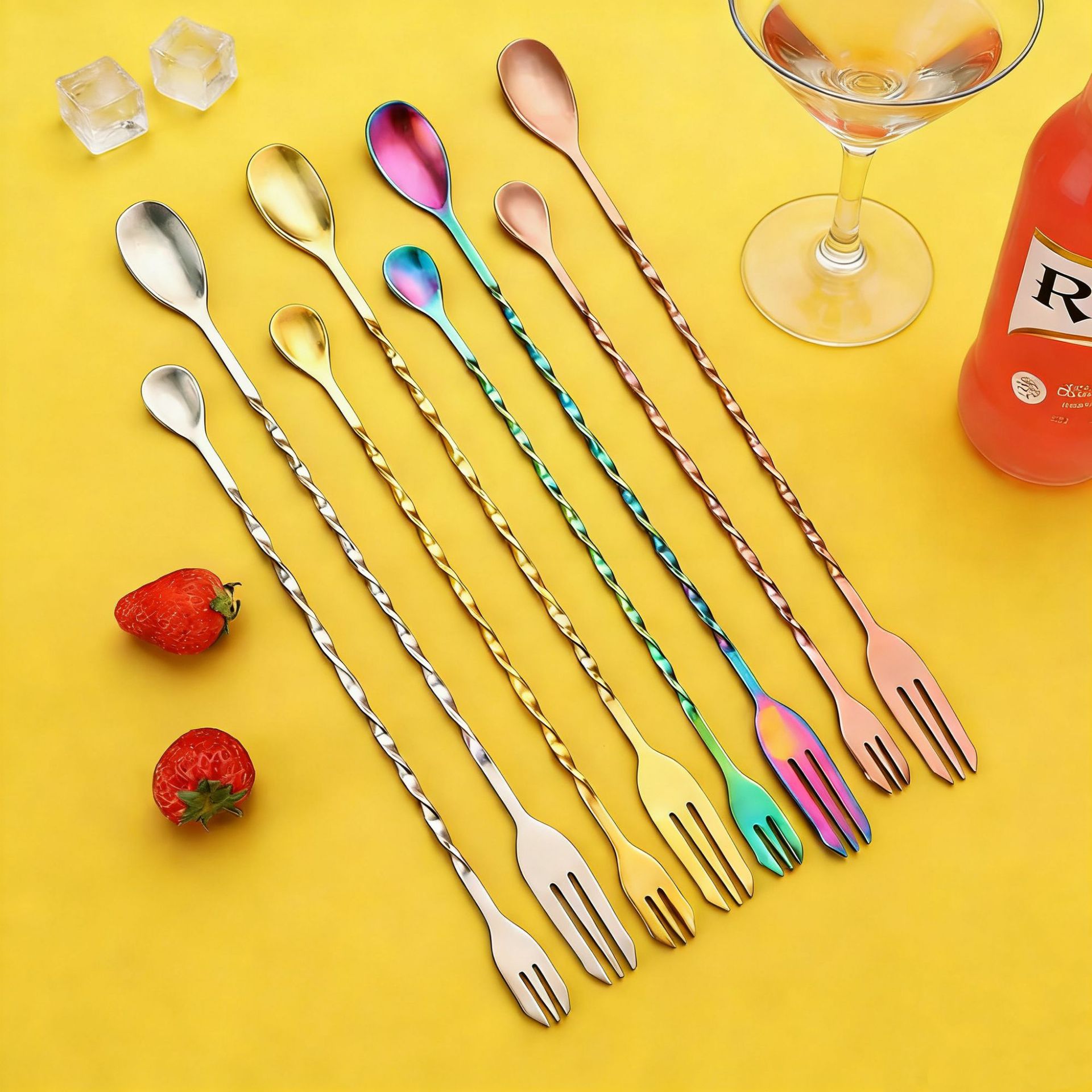 Cross-Border Stainless Steel Bar Spoon Long Handle Double-Ended Ice Spoon Milk Tea Cocktail Mixing Spoon Bar Spoon Wholesale