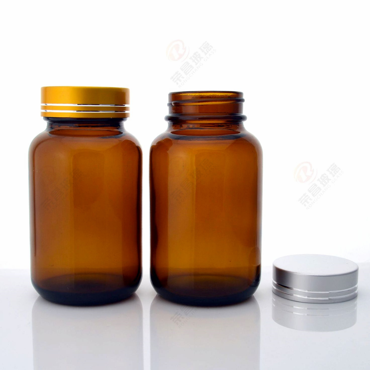 200ml茶色广口玻璃药瓶胶囊胶丸片剂中药粉包装瓶棕色广口胶囊瓶