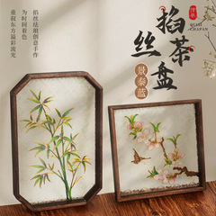 中秋节掐丝珐琅茶盘手工材料包花卉托盘玻璃茶盘木质摆件景泰蓝