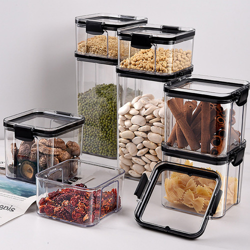加厚方形透明密封罐塑料食品罐茶叶杂粮储物罐干果五谷杂粮收纳盒