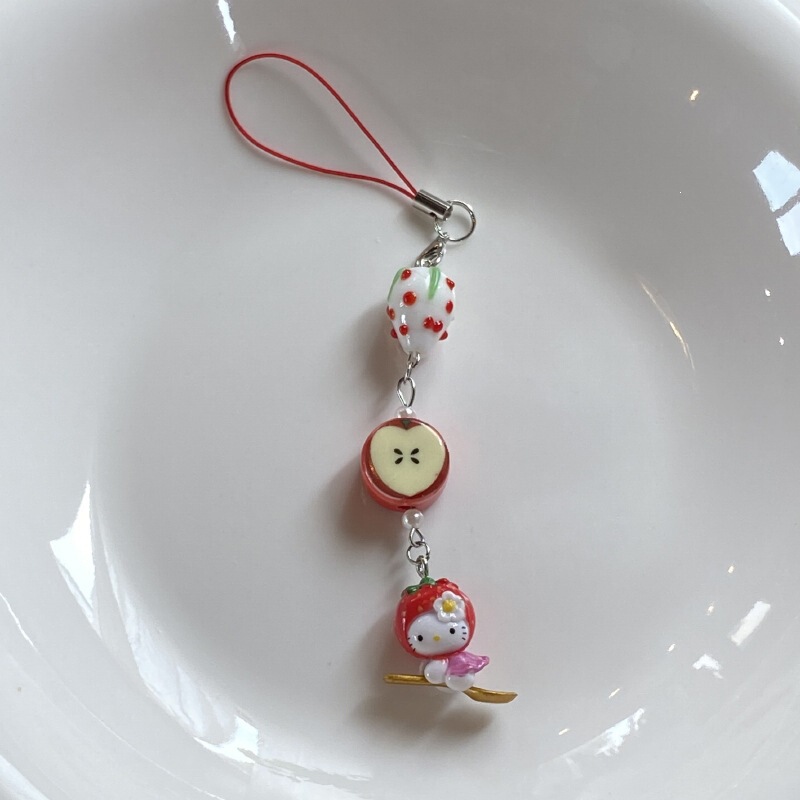 ins summer fruit strawberry apple kt phone chain creative and interesting red kitten ccd pendant retro ins summer fruit strawberry apple kt phone chain creative and interesting red kitten ccd pendant retro