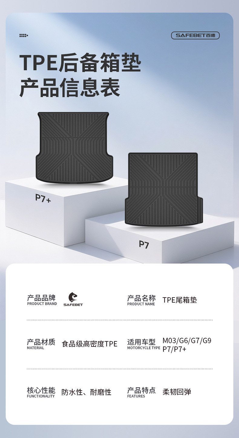 Suitable for Xpeng M03 G6 G7 G9 P7 P7+Gx L03 Special Tpe Car Trunk Mat