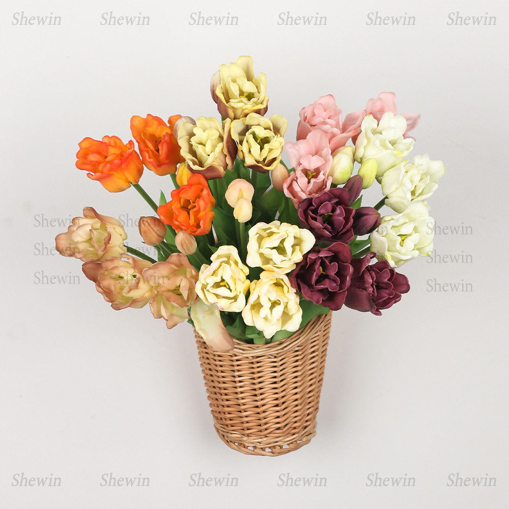 Inventario de goma suave Gloren Tulip Bouquet PE látex suave de goma imitación de flores humectantes sensación de 5 tulipanas