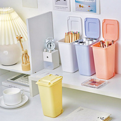 Desktop small trash can pen holder cute cartoon small size with lid table creative office desk paper basket home storage bucket
