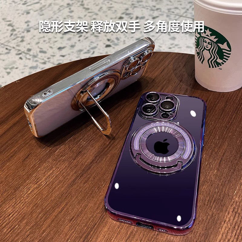 Görünmez braketli Apple 16 cep telefonu kılıfı, iPhone 15 için uygun manyetik emişli, lens filmi ve 14 ProMax koruyucu kapaklı. - 3
