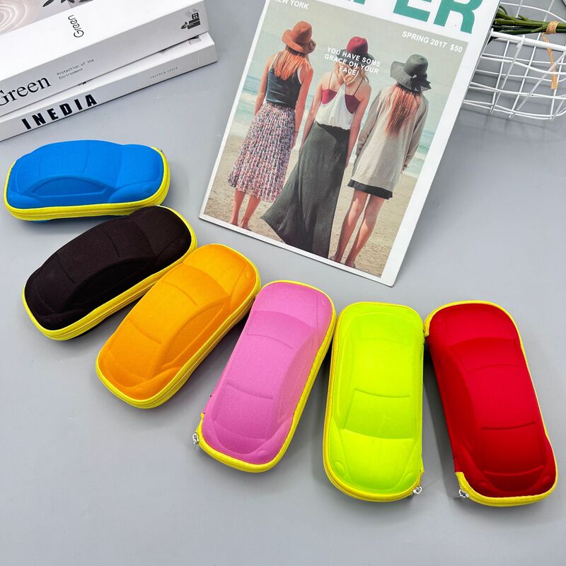 Cute cartoon car children sunglasses sunglasses glasses box portable stationery storage box color zipper box