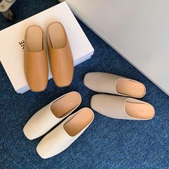 柔らかくて気持ちいい～おしゃれなソフトレザー荔枝柄ソフトレザーフラットシューズ、スリッポン、ミュール、ローヒールスリッパ、レディースハーフスリッパ