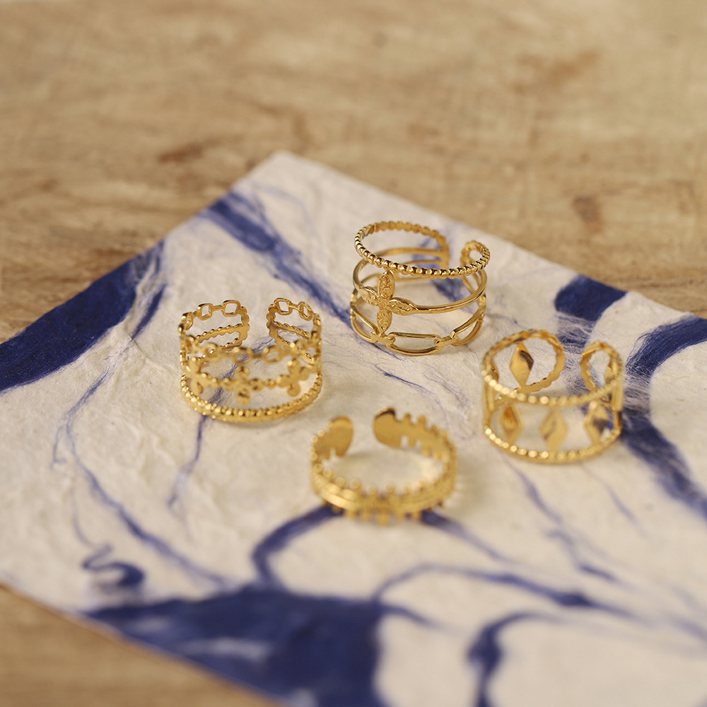 4g Weight Real Gold Plated Plating Material Open Rings Classification Adjustable Ring Size 1 Piece Quantity Daily Occasion 304 Stainless Steel Material Geometric Pattern Women's Gender Ethnic Style, Simple Style Style Waterproof Non Tarnish, Hollow Out Craft Real Gold Plated Geometric 304 Stainless Steel Ethnic Style Simple Style Waterproof Non Tarnish Open Rings 4