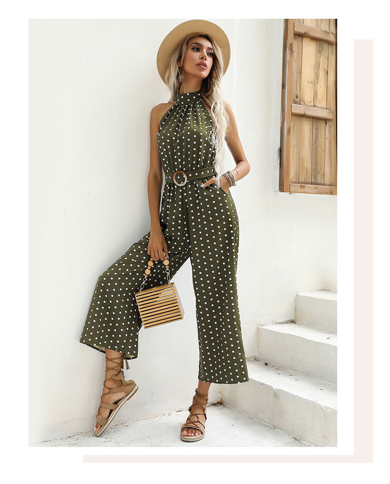 Fashion Summer Belt Polka Dot Halter Spaghetti Straps Wide Leg Black Jumpsuit display picture 4