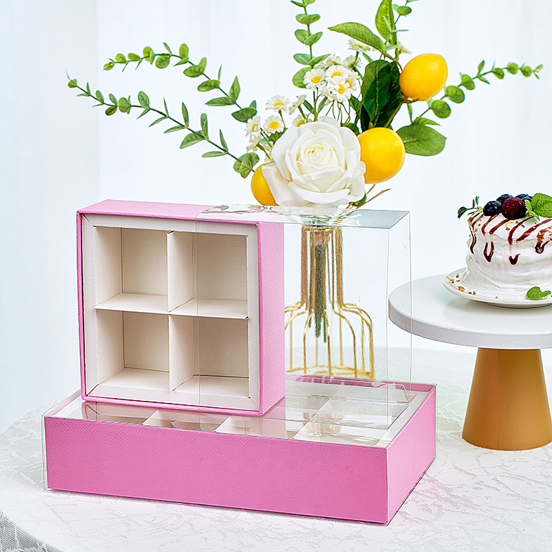 2025 nuevo 4 gránulos 6 gránulos 8 gránulos sándwich coreano caja de macarrones grasa caja de regalo transparente caja de postre horneado