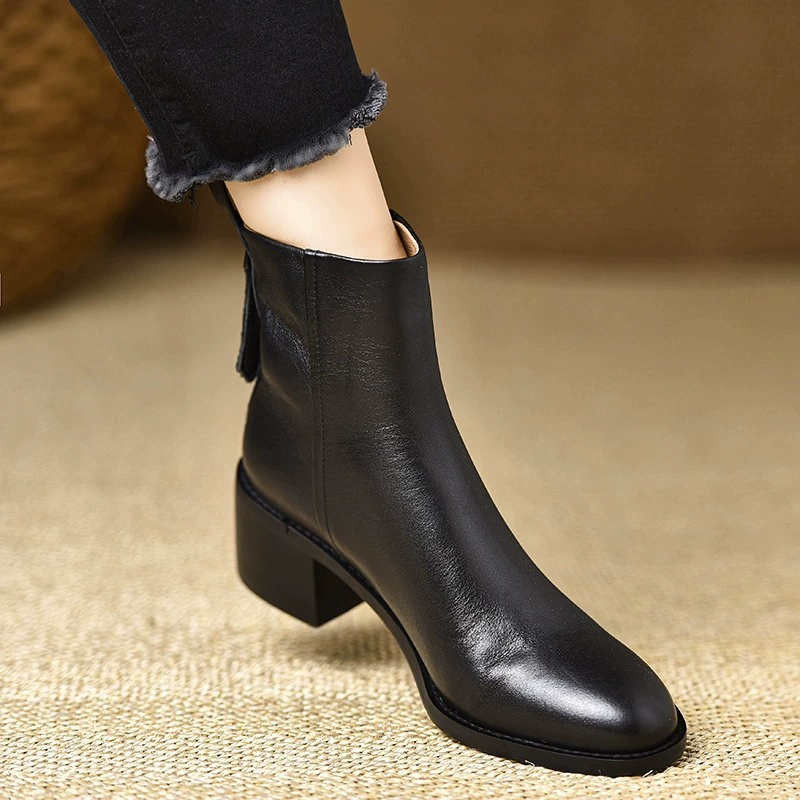 Британские винтажные толстые сапоги на каблуках женские 2024 осень и зима новые одиночные сапоги с круглой головкой