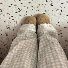 日系可爱小猫格子裤子女款夏薄款花边遛弯裤慵懒风凉凉裤休闲长裤