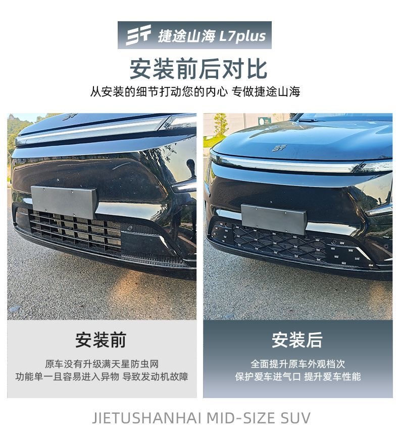 Jietu Shanhai L7Plus Front Grille Insect-Proof Net, No-Removal Snap-On Water Tank Grille, Dust-Proof and Lint-Proof Exterior Modification