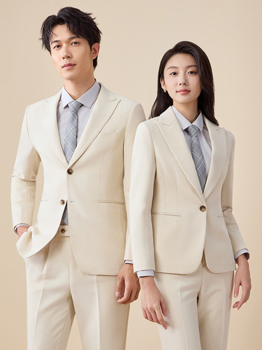 New beige professional suit set for autumn and winter, unisex version, teacher's professional attire, hotel manager's wool workwear