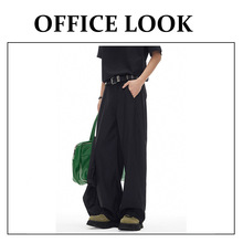 加长垂坠感休闲西装裤男干净合身弯刀直筒阔腿裤美式显瘦微喇裤子