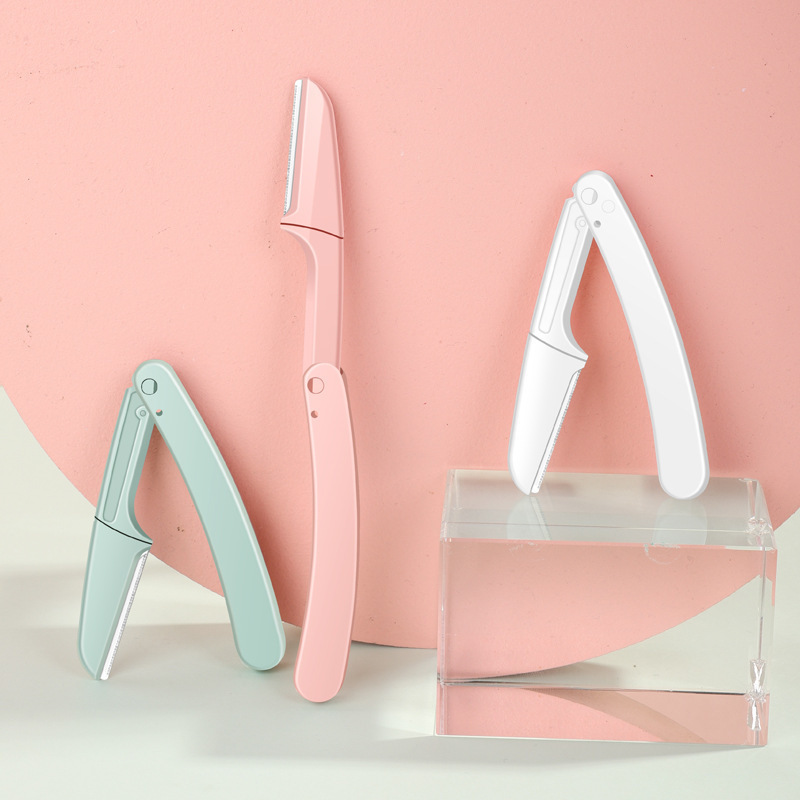 Cuchillo de cejas plegable anti-racaña seguro portátil de acero inoxidable macro cejas raspador de cejas para principiantes al por mayor