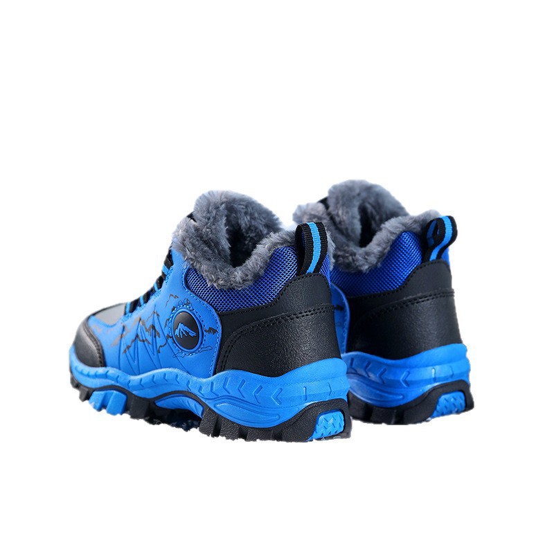 Zapatos de algodón para niños transfronterizos en invierno al aire libre con garras de acero de vello antideslizante zapatos de montaña para niños mayores gruesas y cálidas botas de nieve