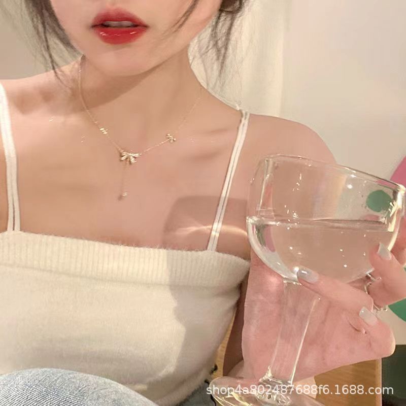 High-looking bow necklace high-end niche design ins versatile simple female sisters hot girl student jewelry
