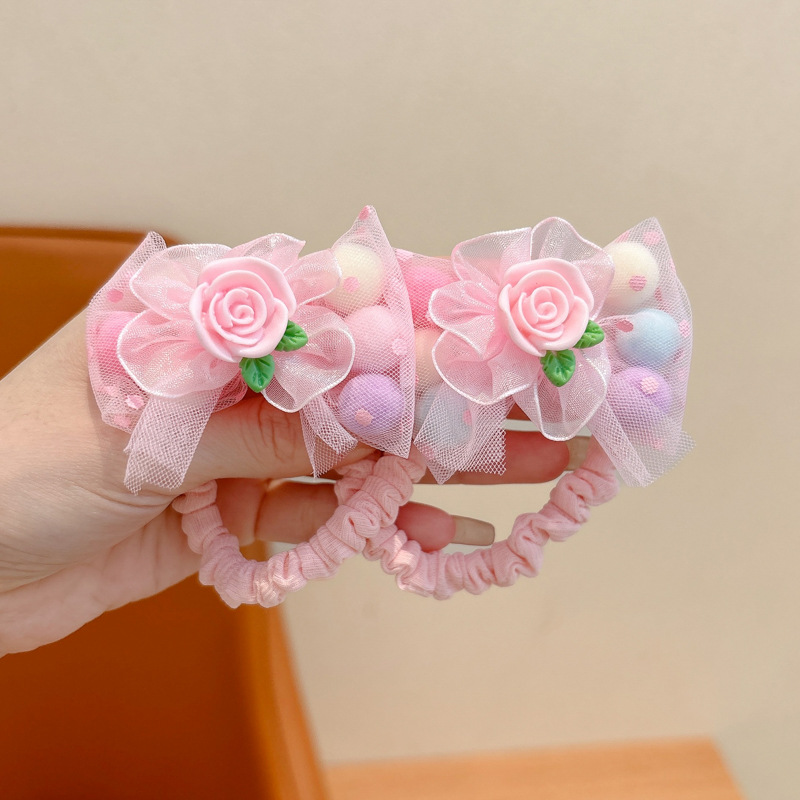 Niñas y niños escolares cuerdas de cabeza de alta elasticidad anillo de cabello lindos dibujos animados de color cuerdas de cabello de cabeza de bola de cola de caballo alta