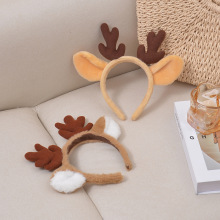 秋冬圣诞头箍可爱立体鹿角毛绒发箍洗脸外出发卡节日装饰头箍头饰